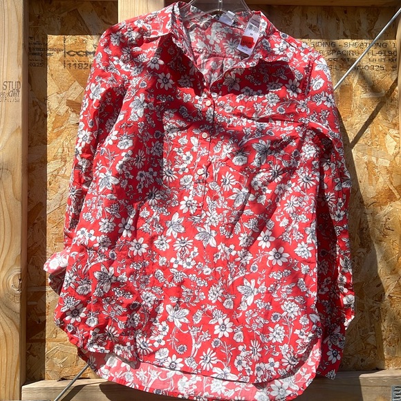 New Gap Floral 1/2 Button Down Womens XS Spring Red Coral Orange white Pullover - Picture 1 of 3